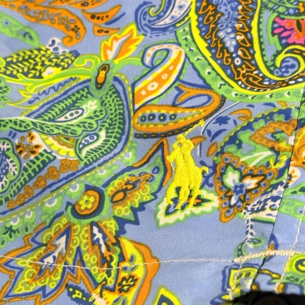 Polo Ralph Lauren Mens Paisley Swim Trunks Blue Green Yellow Medium 5.5 Inseam‎